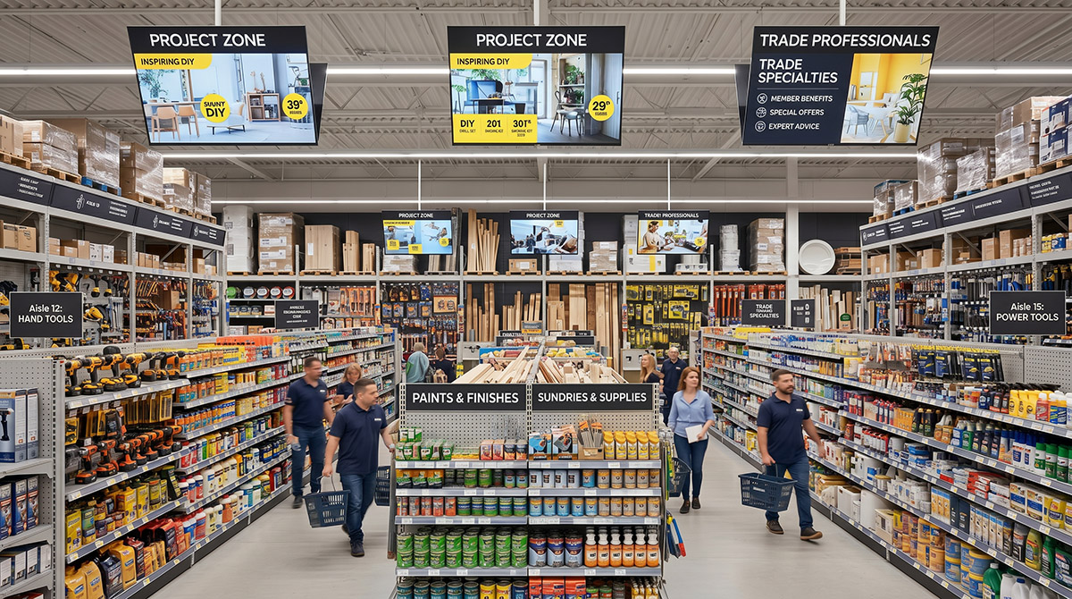Hardware store retail media screens
