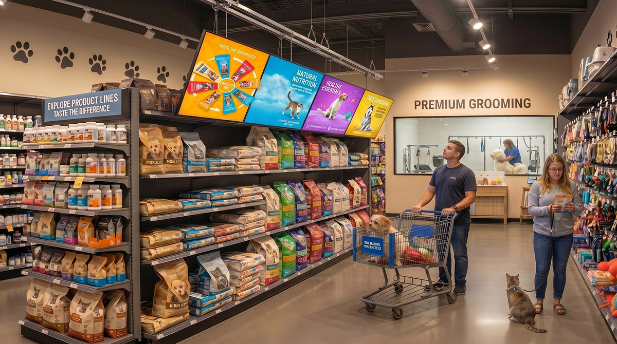 Pet retail media screens