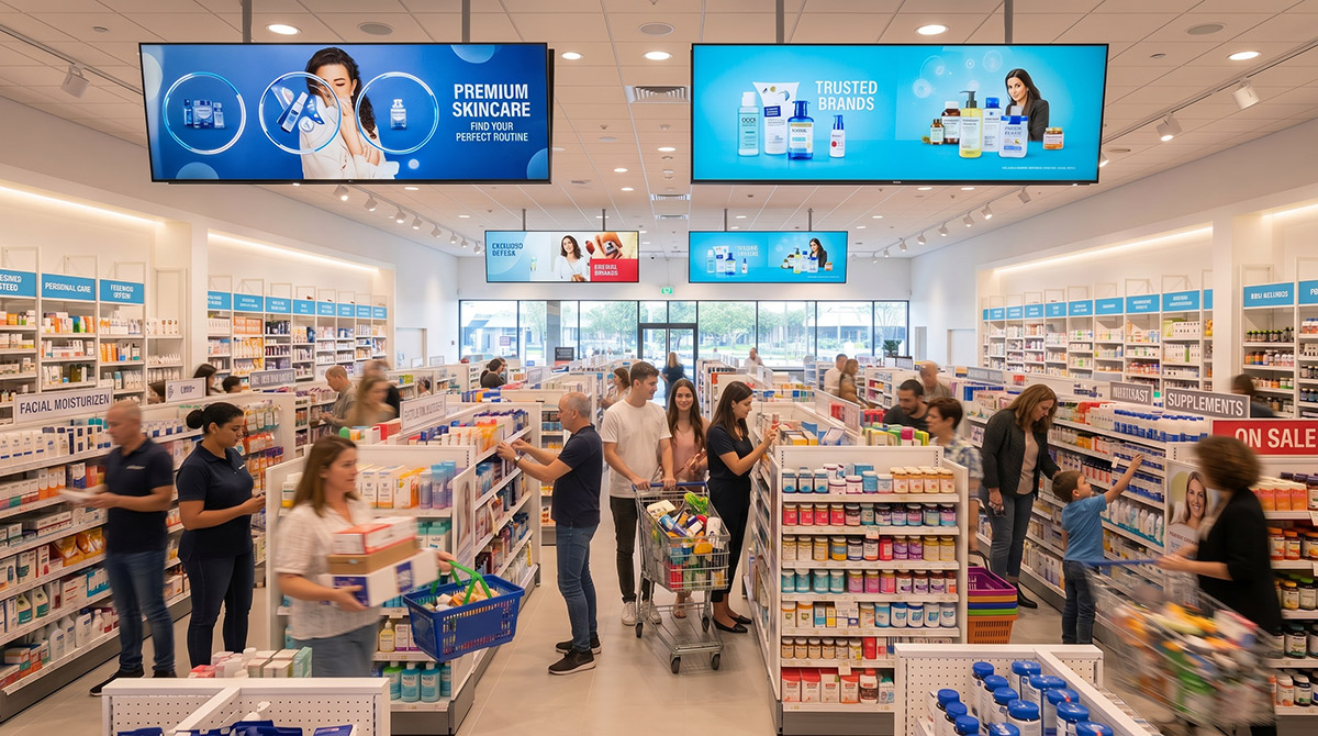 Pharmacy retail media screens
