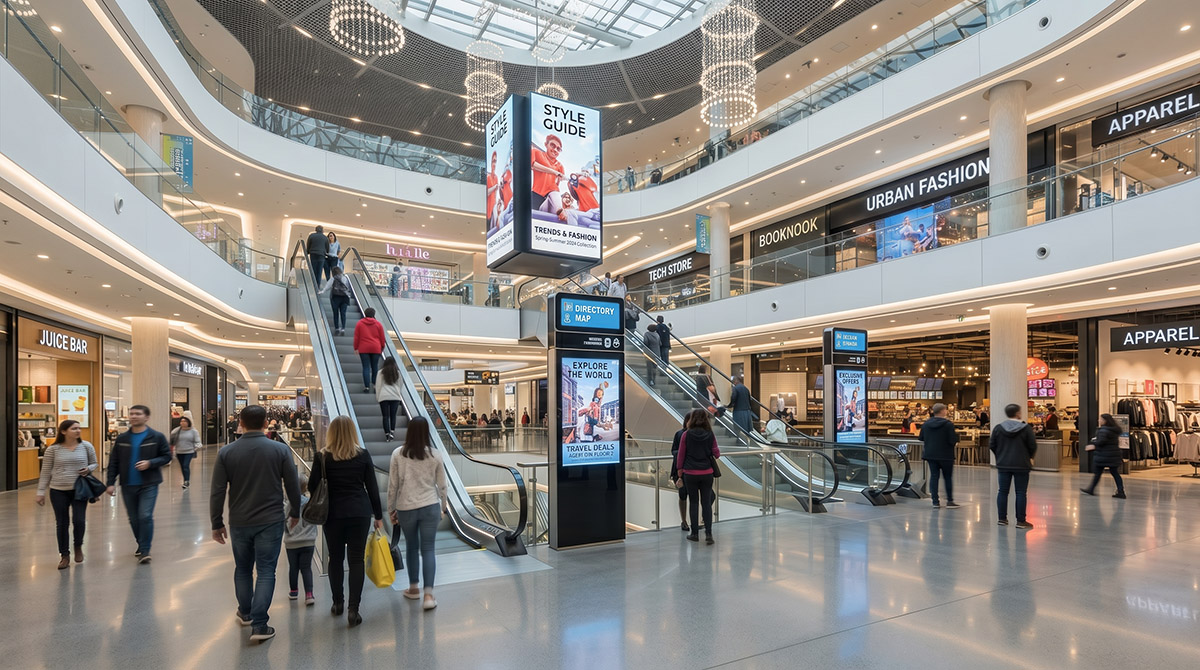 Shopping centre retail media screens