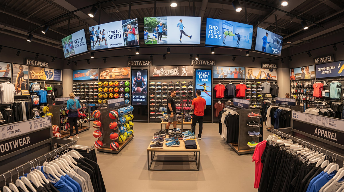 Sporting goods retail media screens
